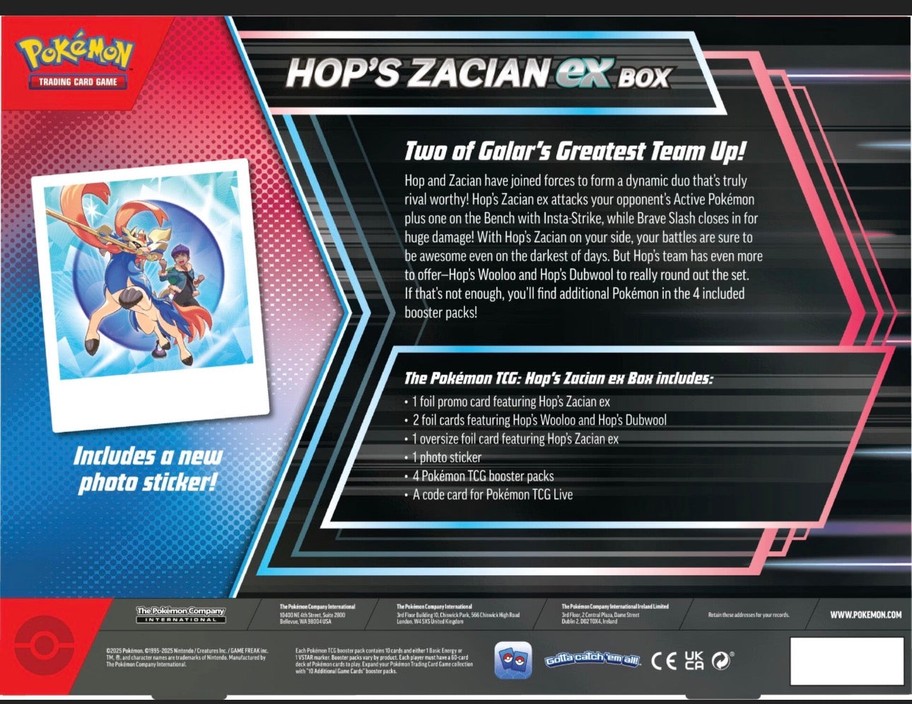 Pokemon TCG Hop's Zacian ex Box - contents/back